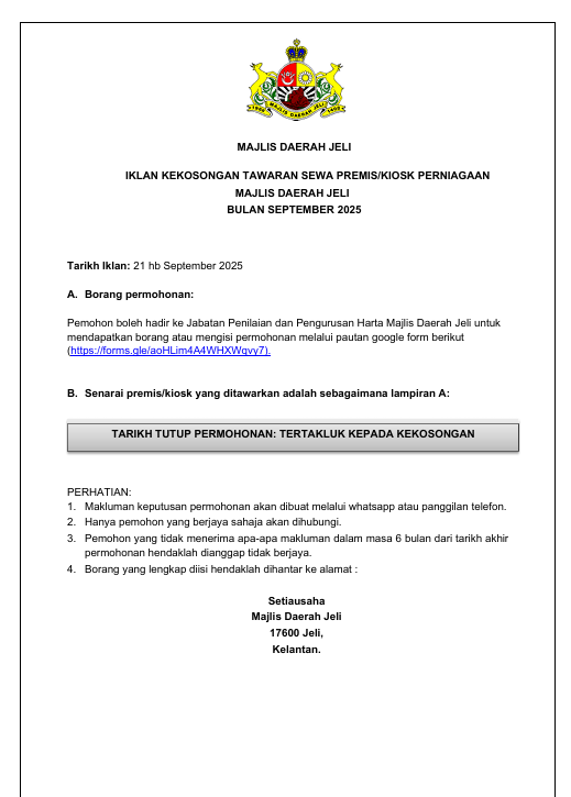 IKLAN KEKOSONGAN KIOSK SEPTEMBER 2025